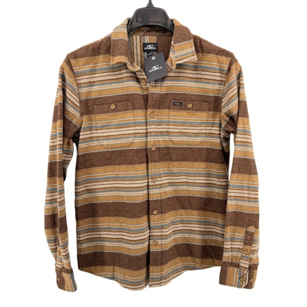NEW O'Neill Bremerton Flannel Mens Small LS Standard Fit Shirt Brown Striped